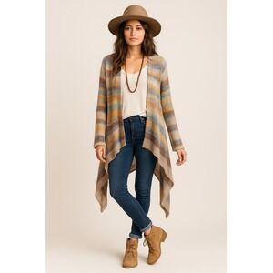 ii‎ Sisters Colorful Boho Crochet Knit Cardigan Open Front Festival L/ XL Layer